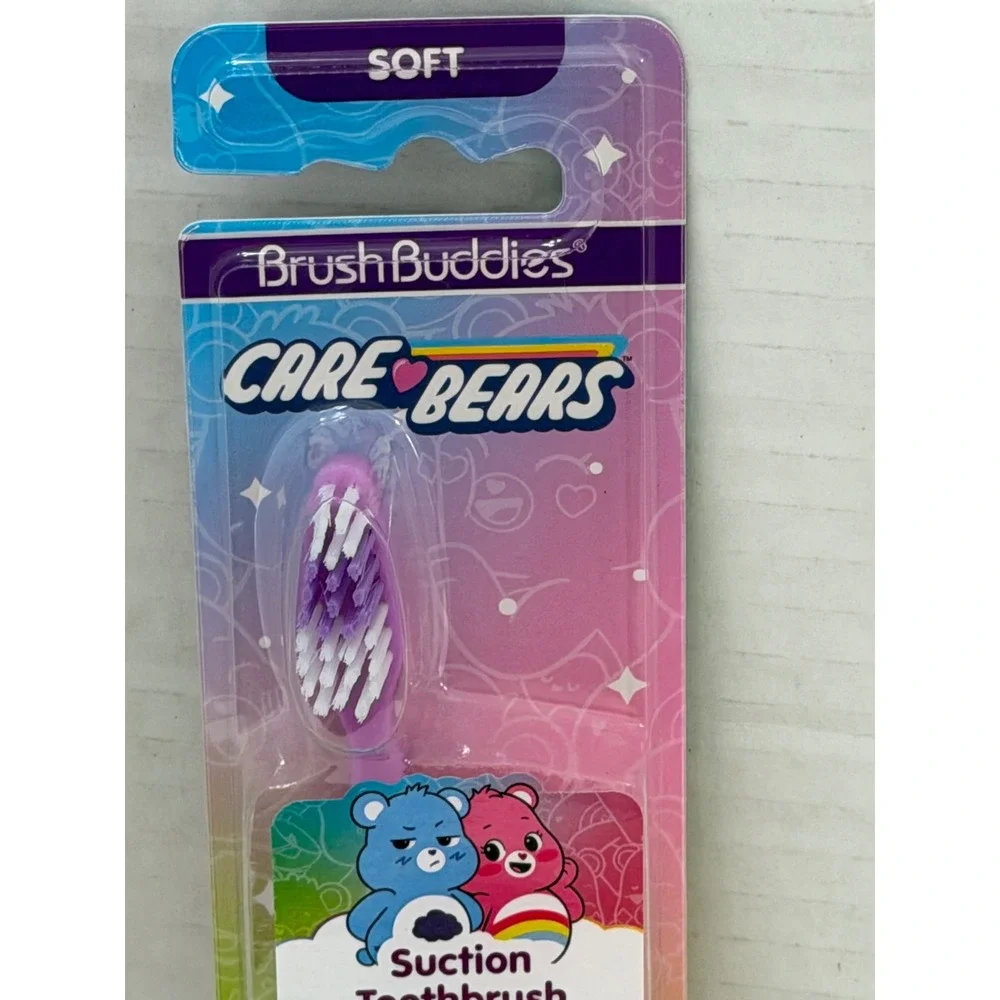 Brush Buddies Care Bears Toothbrush Kids Suction with Cap Soft Bristles Purple